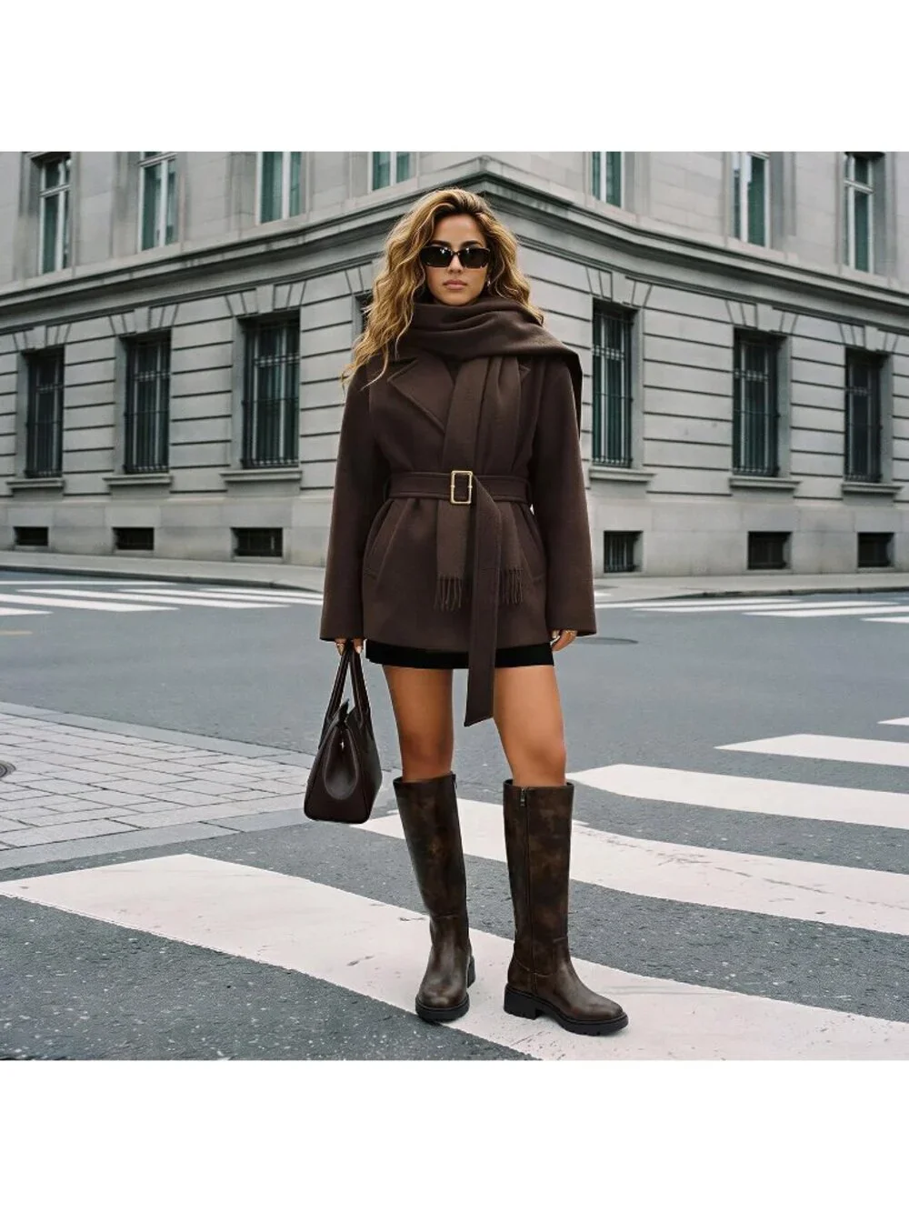 Women's Chocolate Faux Leather Wide Calf Round Toe Low Heel Side Zipper Boots